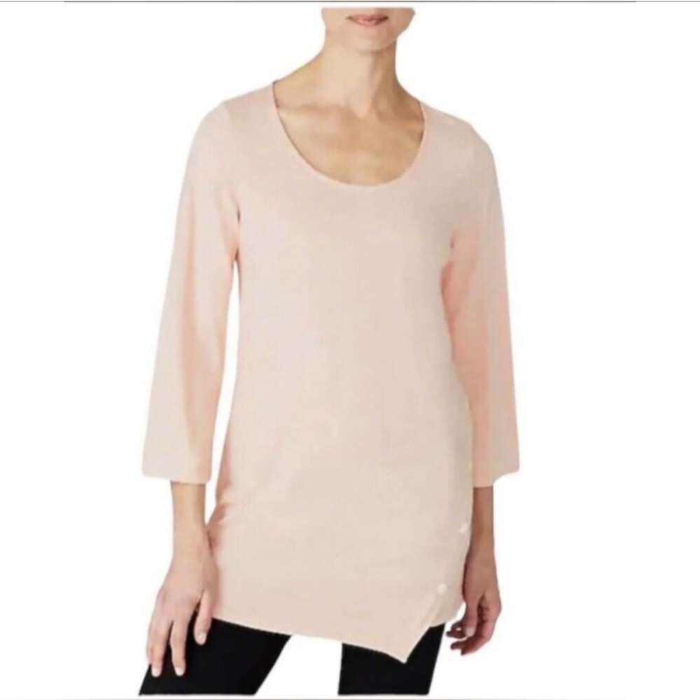 J. Jill Pure Jill Pink Asymmetric Button Balletcore Tunic Top Size XS Scoop Neck